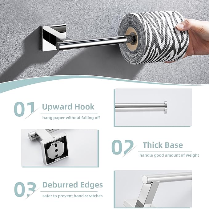 Suyar Polished Chrome Toilet Paper Holder, SUS 304 Stainless Steel Wall Mount Toilet Roll Holder, TP Hanger for Bathroom