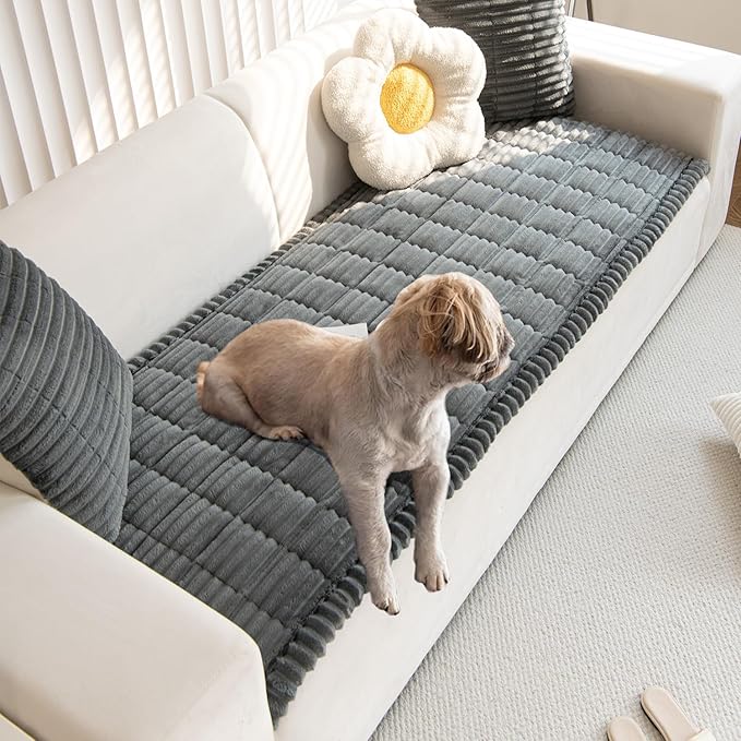 Non Slip Fuzzy Pet Couch Covers for Sofa, Washable Couch Cushion Covers for Dogs Bed Mat (Dark Grey 70 x120)