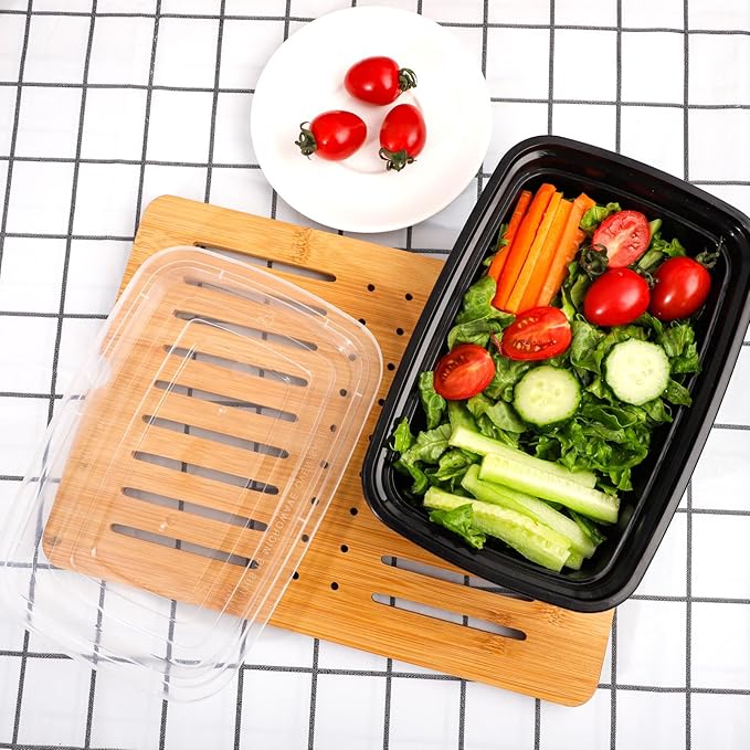 LIYH 100 Pack (200 Pcs) 32 Oz Meal Prep Food Storage Containers Black 1 Compartment Food Containers with Lids Lunch Boxes Plastic Bento Box Reusable Microwaveable Dishwasher Safe