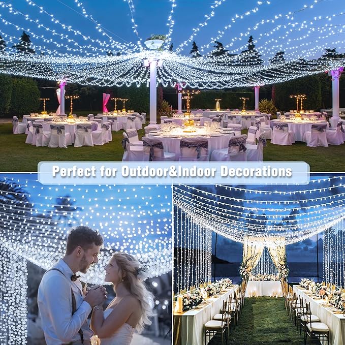 200 LED Christmas String Lights 66ft White Christmas Lights Outdoor Clear Wire Waterproof 8 Modes Connectable Twinkle Fairy String Lights Plug in for Bedroom Room Wedding Decorations, Cool White