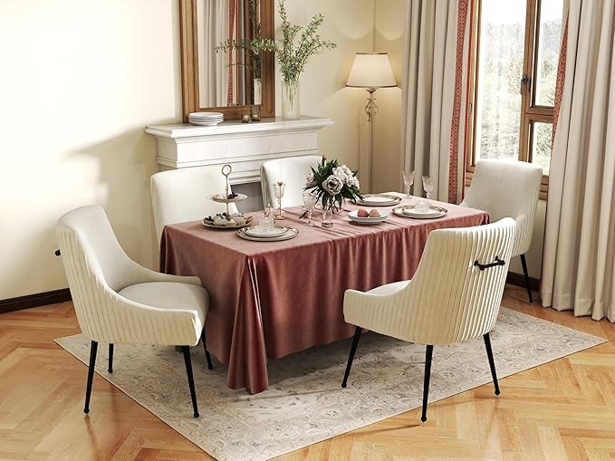 Velvet Dining Chairs Set of 8,Beige Upholstered Living Room Chairs with Black Metal Legs, Modern Tufted Accent Chairs for Living Room, Study Room, Kitchen