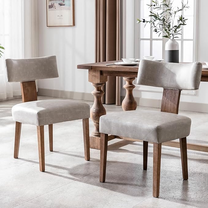 Mid Century Modern Dining Chairs Set of 2 PU Leather Upholstered Side Chairs, Modern Kitchen Armless Parson Chairs Solid Wood Dining Chairs for Kitchen Dining Room, Grey
