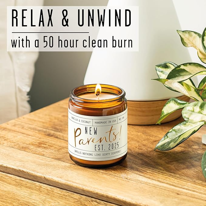 New Parents Gifts for Couples - 'New Parents Est 2025' Candle, w/Coconut, Vanilla I Mom and Dad Gifts for New Parents After Birth I First Time Parents Gift I Expecting Parents I 50 Hr Burn, USA Made