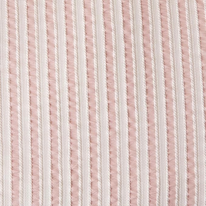 Pink Comforter King Size Set Striped 100% Soft Washed Microfiber Jacquard 3 Pieces Striped Bedding Sets Pink White Comforter for All Seasons and 2 Pillowcases Comfort Breathable