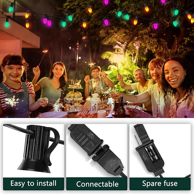 Halloween Lights, 25Ft C7 LED String Lights with Orange, Purple & Green Bulbs, Energy-Efficient, Waterproof, UL Certified for Outdoor & Indoor Halloween Yard, Porch, Patio, Garden Decorations
