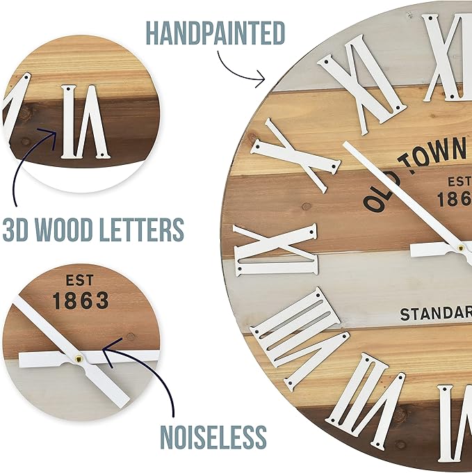 18" Wooden Multi Color Rustic Farmhouse Wall Clock (Wood, 18 inch)