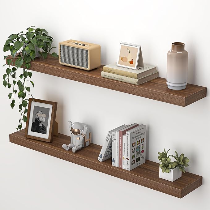 Heimlove 36 Inch Floating Shelves for Wall,Mounted Storage & Display Shelves for Bedroom,Living Room,Kitchen,Office,Set of 2,Walnut Color