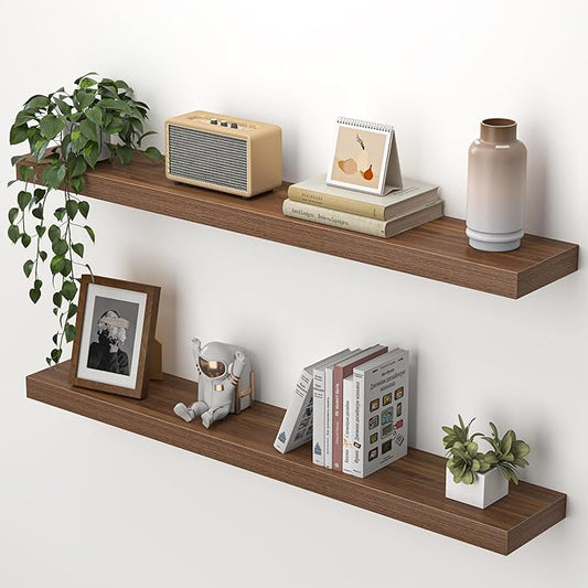 Heimlove 36 Inch Floating Shelves for Wall,Mounted Storage & Display Shelves for Bedroom,Living Room,Kitchen,Office,Set of 2,Walnut Color
