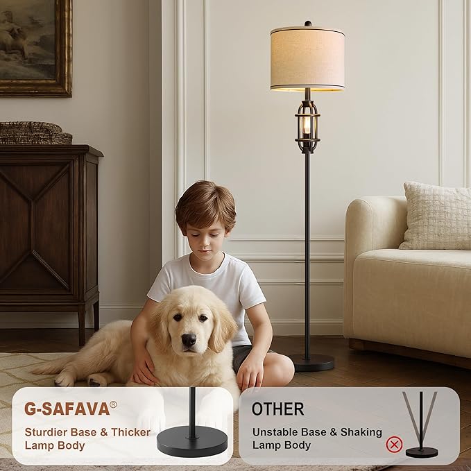 62.5" Floor Lamp for Living Room Industrial Black Standing Tall Lamps for Bedroom Mid Century Modern Corner Floor Lamps for Office Nursery Reading Light Room Lamp, Bulbs Included