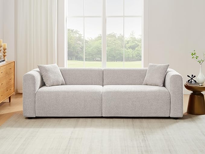 VANOMi Modular Sectional Sofa Set Oversized Cloud Couch with 95" Sofa & 42" Armchairs Living Room Furniture Set Boucle Upholstered Oversized Couch with Pillows Light Khaki 2 Sofas+1 Chair