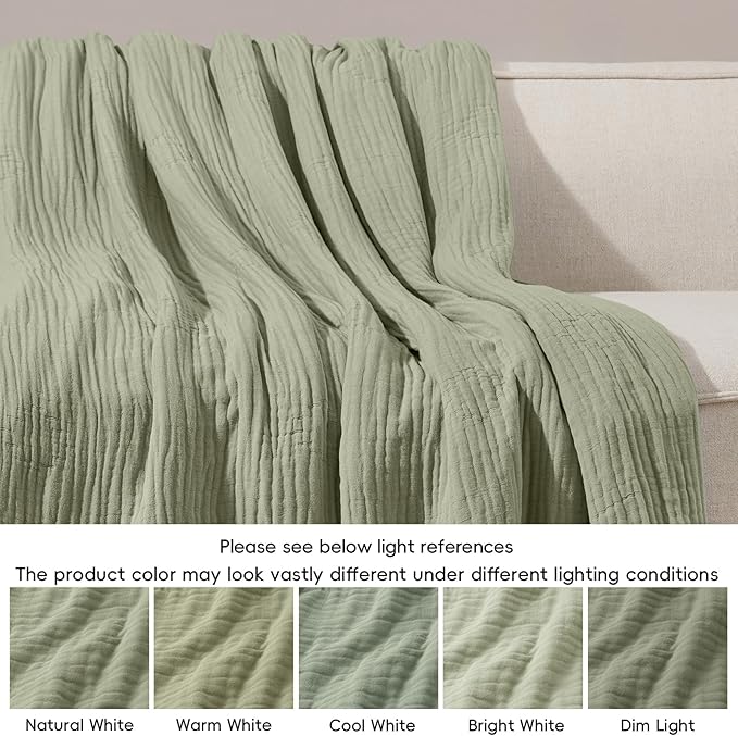 PHF Cooling Muslin Blanket Twin Size 60"x80", 6-Layer Lightweight Gauze Blanket Made from 35% Rayon Derived from Bamboo & 65% Cotton, Breathable & Ultra Soft Cozy, Aesthetic Home Decor, Tea
