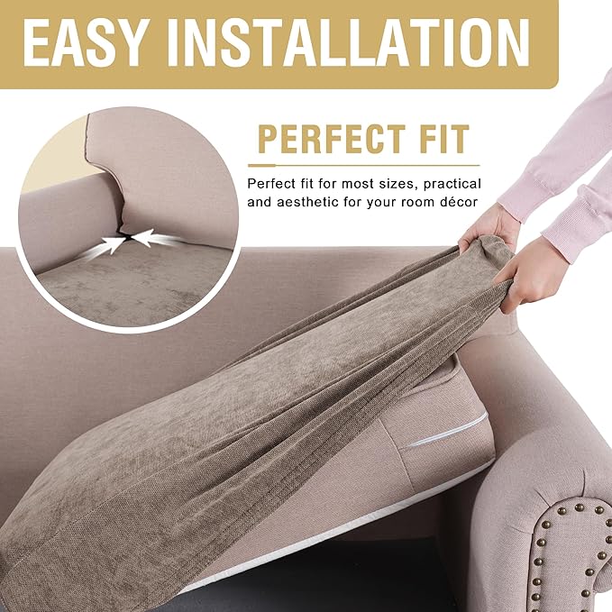 H.VERSAILTEX Stretch Chenille Couch Cushion Cover Soft Sofa Covers Individual Seat Couch Slipcover Sets Furniture Protector Seat Cushion Sofa Cover (3 Piece Sofa Cushion Covers, Taupe)