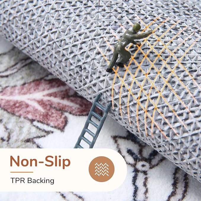 OPPODREAM Thin Throw Rugs 2x3, Small Washable Entryway Rugs 2 x 3 with Non Slip Backing, Low-Pile Faux Cashmere 2 x 3 Carpet, Red & Grey
