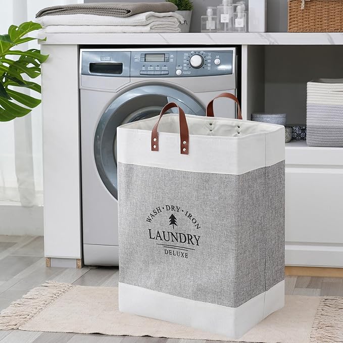 COMFY HOMI 2Pack 76L Laundry Basket & Hamper, Large Collapsible Waterproof Clothes Baskets with Handles, Freestanding Laundry Hampers for Bedroom Bathroom Dorm - 15.8x11.8x21.7 Inch - light grey