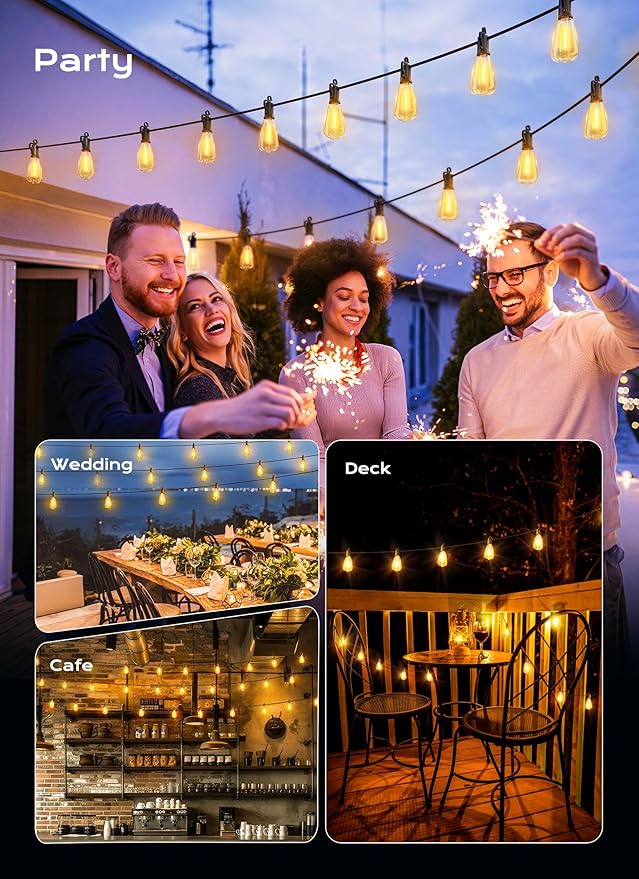 Brightown Outdoor String Lights, 50FT 18+1 LED ST38 LED Patio Lights Shatterproof, Dimmable IP65 Waterproof Connectable Hanging Outdoor Light for Backyard, Porch, Deck, Balcony