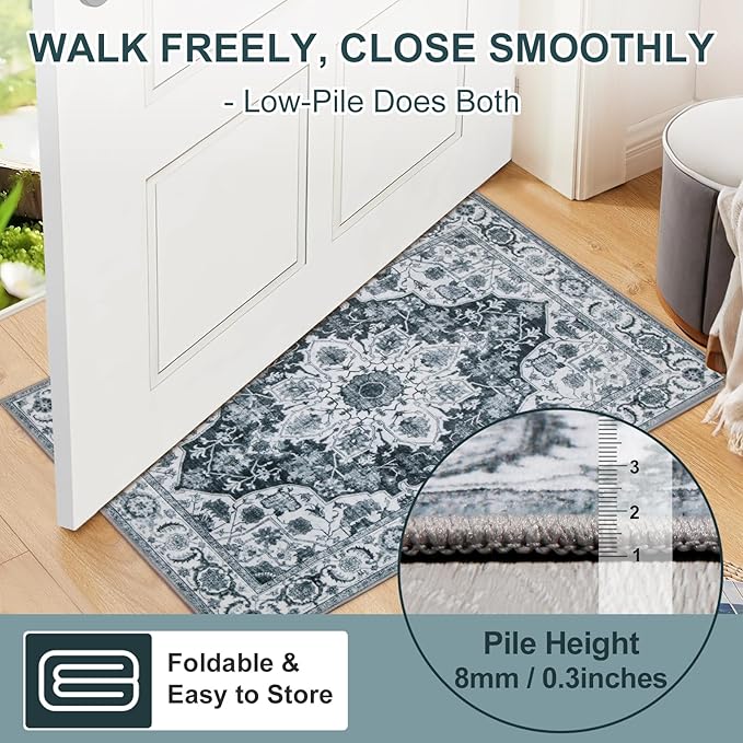 WILLSUN Washable Area Rugs, 5x7 Non-Slip Boho Large Area Rugs for Living Room, Bedroom, Machine Washable Vintage Rug, Indoor Floral Print Carpet for Home Decor, Kid & Pet Friendly Mat