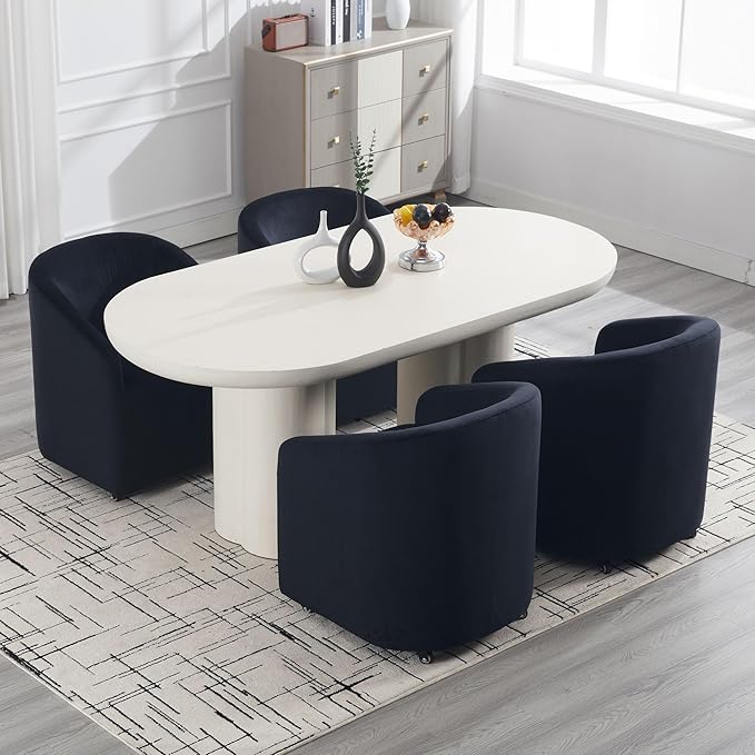 Modern Upholstered Dining Chair with Swivel Casters, Velvet Barrel Back Accent Side Chair for Dining Room Living Room, Black