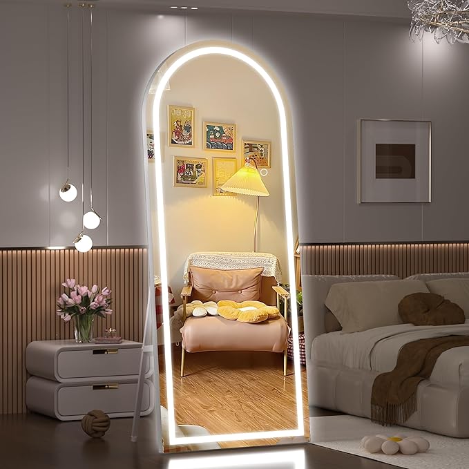 Hasipu 69" X 24" Full Length Mirror with Lights, White Frame Arch Led Mirror Full Length and 3 Colors Temperatures & Brightness Adjustable,Light Up Mirror Full Body for Bedroom Cloakroom Living Room