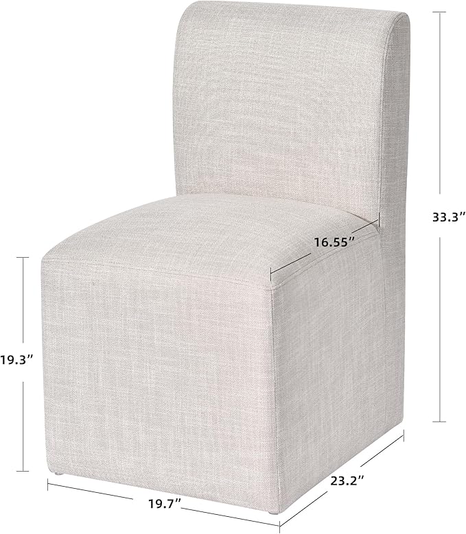 DUHOME Upholstered Dining Chair with Casters - Set of 4, Armless Modern Rolling Linen Dining Chairs with Wheels for Dining, Bedroom, Reading, Living Room