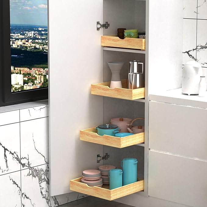 Fully Assembled Pull Out Cabinet Drawer, Wood Pull Out Cabinet Organizer, Soft Close Slide Out Pull Out Drawers for Kitchen Cabinets, Fast and Easy DIY Installation, 18”W x 21”D