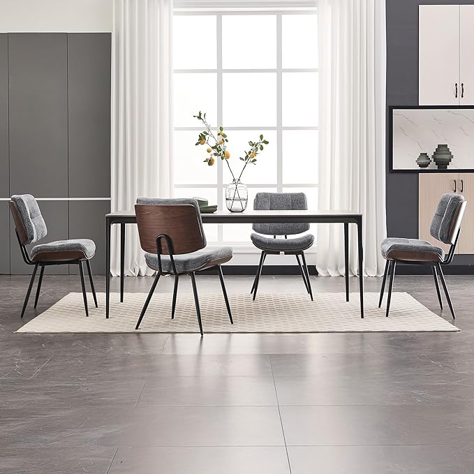 BFZ Dining Chairs Set of 4, Mid Century Modern Kitchen Chairs with Walnut Bentwood Back and Metal Legs, Upholstered Fabric Dining Room Chairs for Kitchen, Living Room