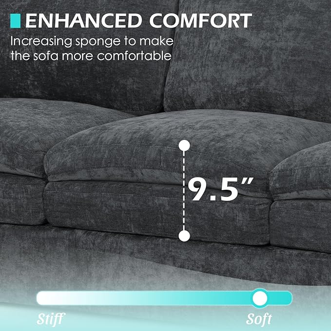 2 Pieces Chenille Sofa Set w/Throw Pillows, Upholstered Loveseat & 3 Seater Sofa w/Comfortable Back Cushions, Modern 2-Seat & 3-Seat w/High-Density Foam for Living Room, Apartment, Grey