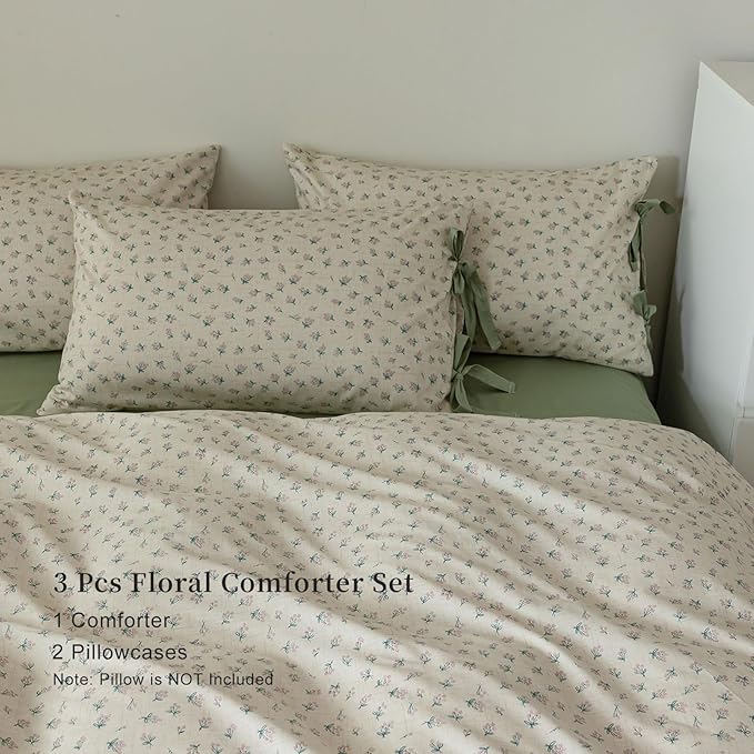EAVD Garden Style Small Floral Comforter Set Twin XL Fluffy Soft Microfiber Chic Shabby Floral Bedding Set with 2 Pillowcases Reversible Cute Botanical Comforter Set for All-Season