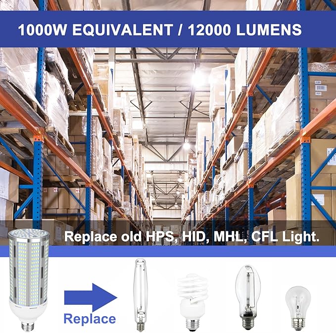 100W LED Corn Bulb 2 Pack, 12000 Lumens Super Bright Light, 5000K Daylight White LED Corn Light Bulb, E26/E39 Mogul Base LED Bulb for Outdoor Indoor Garage Warehouse Factory Workshop
