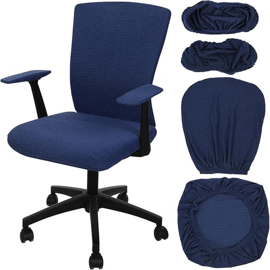Tallew 4 Pcs Office Chair Covers Set Computer Universal Protective Stretchable Chair Seat Covers Desk Armrest Slipcovers Pads Office Cushion Backrest for Rotating (XL,Navy)