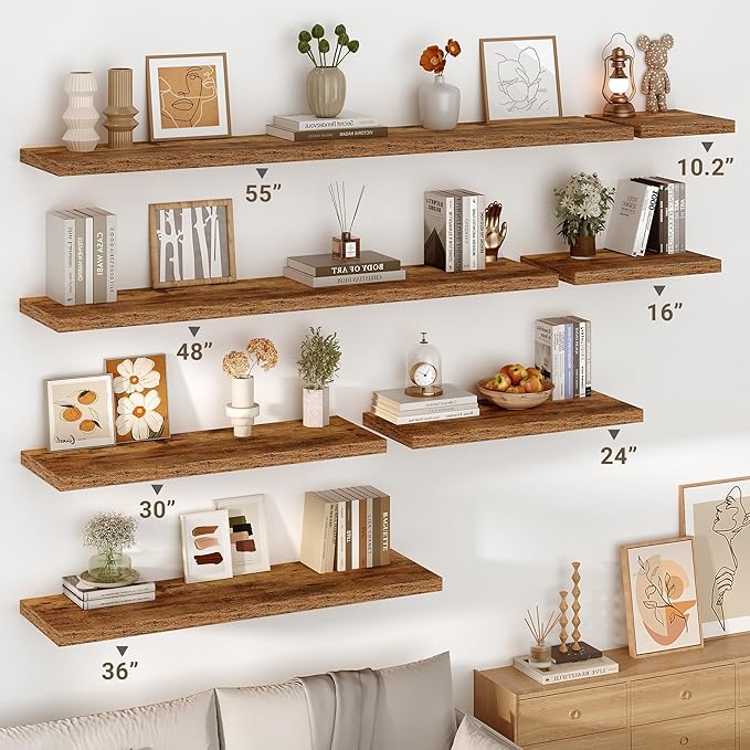 Vivelove 10 Inch Deep Floating Shelves 30 inch Long, 30 x 10 Wide Wall Shelves with Invisible Brackets, for Bedroom Bathroom Living Room Kitchen Office, Farmhouse Home Decor, Set of 2, Rustic Brown
