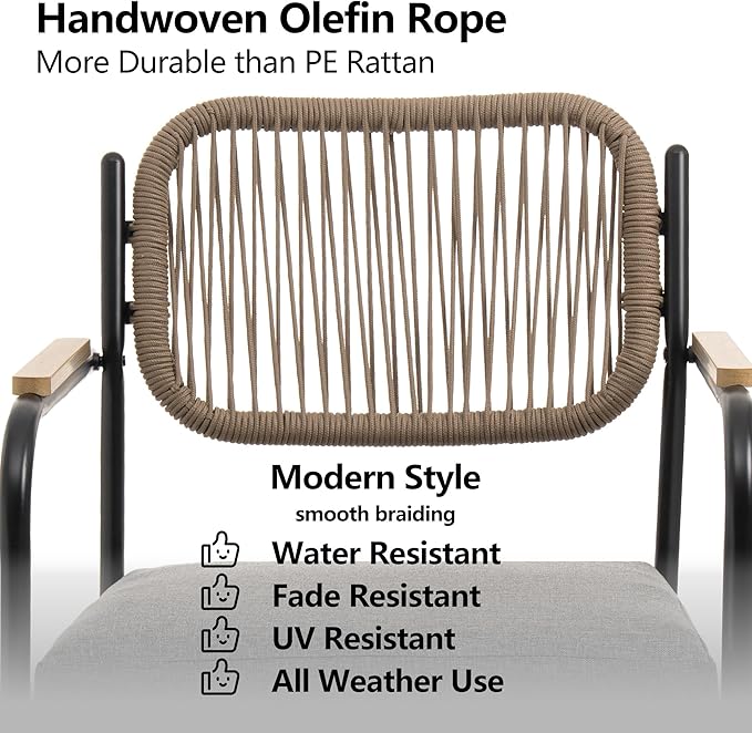 Outdoor Dining Chairs Set of 6, Wicker Patio Dining Chairs with Removable Cushions, Rectangle Patio Table Chair, All Weather Outdoor Chairs, Metal Lawn Chair for Adults/Indoor/Balcony, Gray