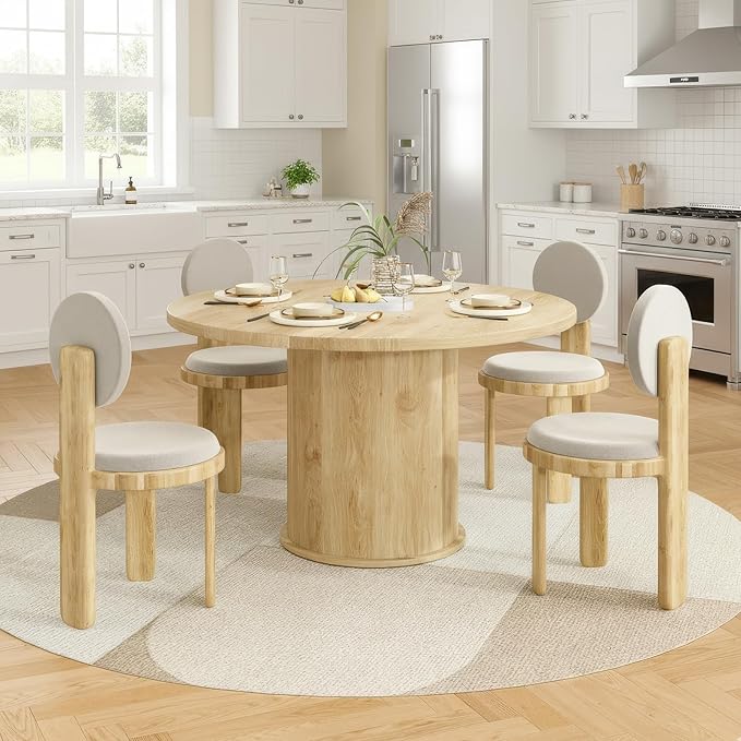 Farini 43" Round Dining Table for 4-6,Modern Kitchen Room Table with Wood Top & Sturdy Metal Base,Natural