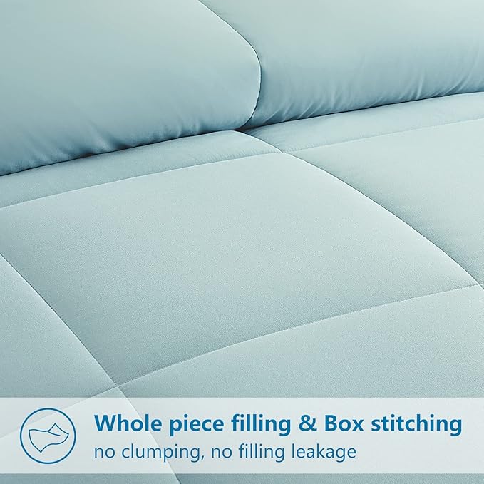 EASELAND Twin Size Down Alternative Comforter - Quilted Duvet Insert for All Seasons, Soft Lightweight with Corner Tabs, Summer Winter Warm Bedding, Aqua 64×88 Inches