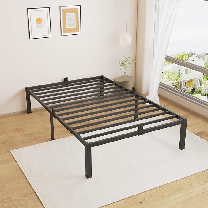 MAF 18 Inch Twin Size Bed Frames No Box Spring Needed Heavy Duty Metal Platform Bed Frame Steel Slat Support Easy Assembly Noise Free Black Bed Frame Twin