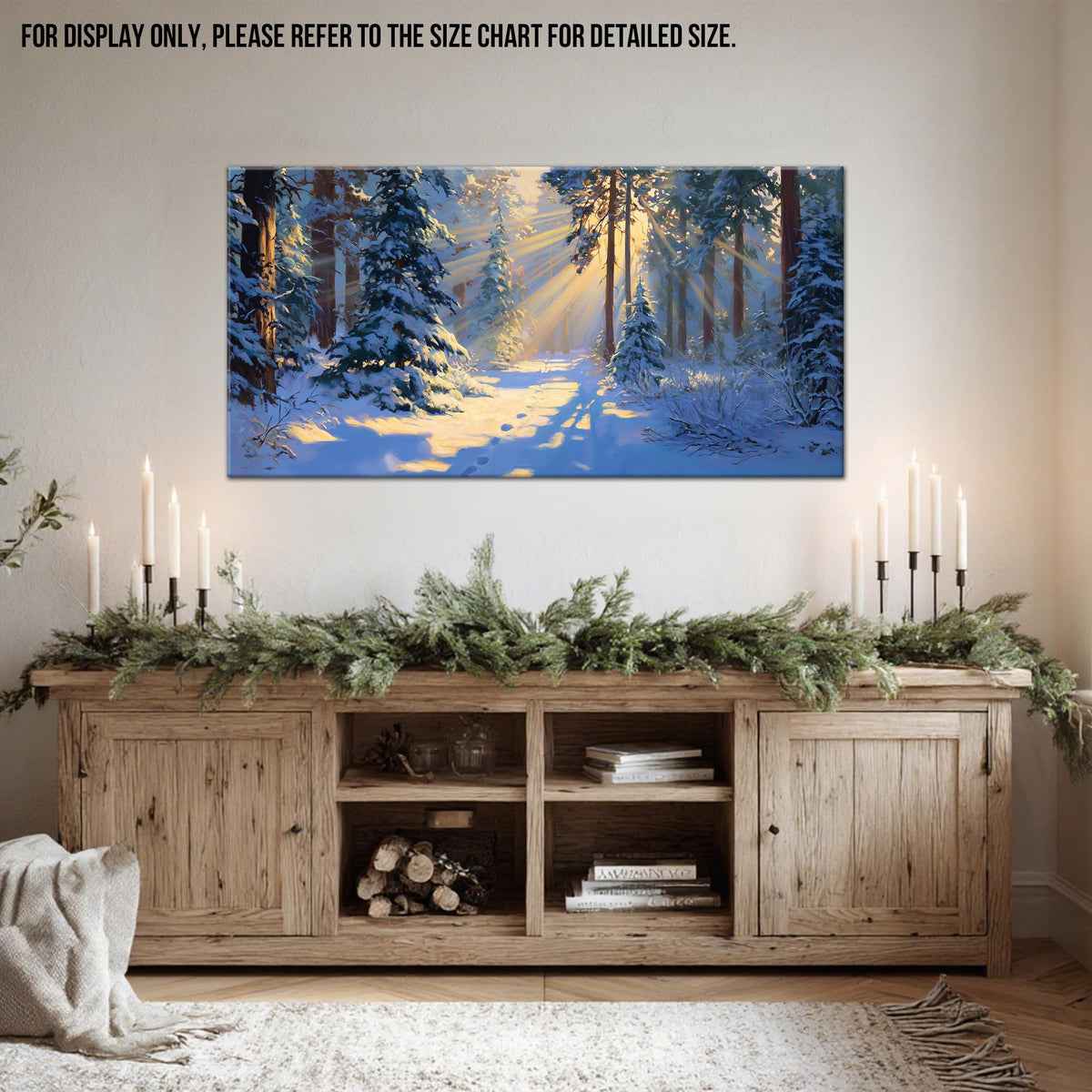 TEPAKIHI Winter Landscape Canvas Wall Art, Snowy Forest Sunlight Painting, Winter Scene Picture Artwork for Living Room Bedroom Home Decor Ready to Hang (16x32 inches)