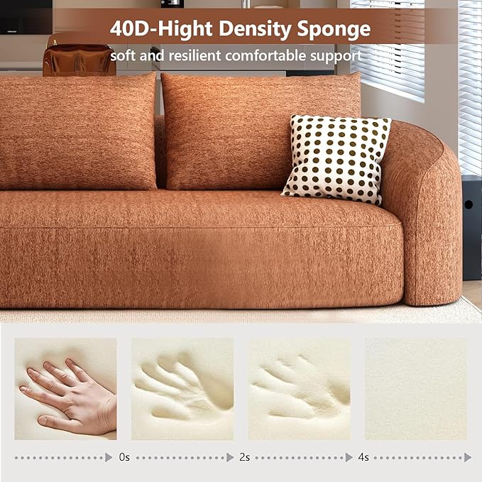 111" Modular Sectional Couches Luxury Modern Curved Back U-Shape Sofa Set with Ottoman,Minimalist Comfy Boneless Cloud Couch for Living Room Apartment,(Left Facing Chaise,Orange)