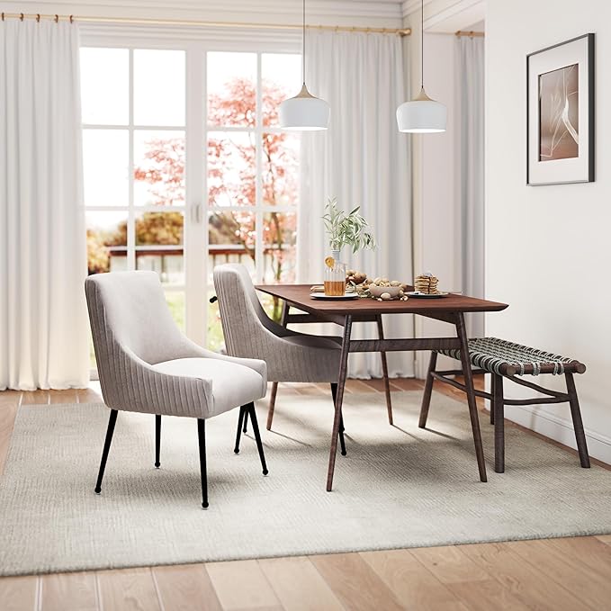 Velvet Dining Chairs Set of 6,Gray Upholstered Living Room Chairs with Black Metal Legs, Modern Tufted Accent Chairs for Living Room, Study Room, Kitchen