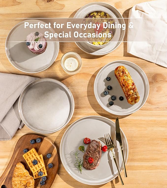 GBHOME Stoneware Dinnerware Sets for 4,Round Reactive Glaze Ceramic Plates and Bowls Set,Highly Scratch Resistant | Dishwasher & Microwave Safe Dishes Set,Service for 4(12Pcs),Vanilla White