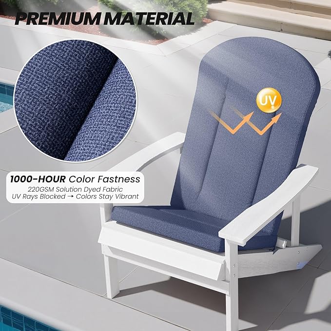 Crestlive Products 50x20 Inch Adirondack Chair Cushions Set of 2 Outdoor Rocking Chair Cushions Waterproof Fade Resistant High Back Patio Replacement Cushions, Sky