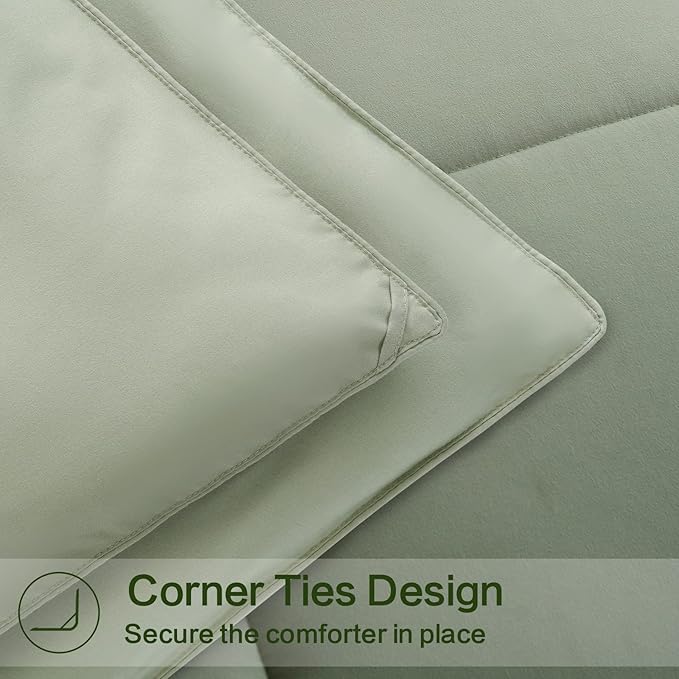 EASELAND Oversized Queen Down Alternative Comforter - Quilted Duvet Insert for All Seasons, Soft Lightweight with Corner Tabs, Summer Winter Warm Bedding, Sage Green 98×98 Inches
