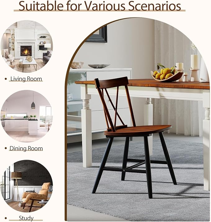 Giantex Wooden Dining Chairs Set of 4, Farmhouse Windsor Kitchen Chairs w/Cross Back, Wide Seat, Rubber Wood Frame, Armless Side Chairs for Kitchen, Dining Room, Living Room, Restaurant, Dark Oak