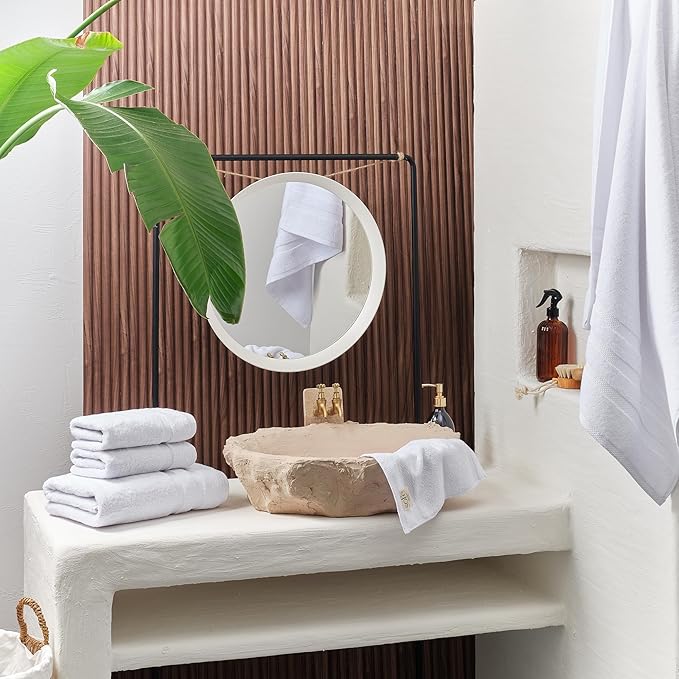 SOFE H&L | Olea Luxury Cotton Turkish Bath Towels Set of 4 White | Premium, Soft, Durable, Absorbent | Hotel Quality Plush Towels and Thick Towel Sets
