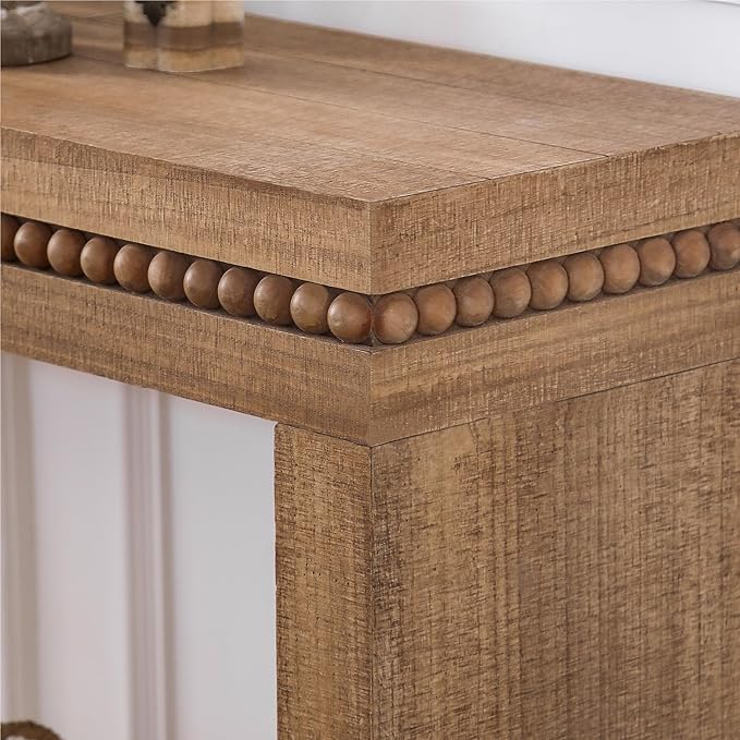 Console Table for Living Room, Long Sofa Table Behind Couch with Real Wood Beads Decoration, Retro Entryway Table for Hallway Foyer (64 Inch, Antique Natural)