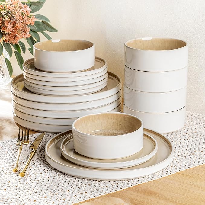 AmorArc Ceramic Dinnerware Sets, Handmade Reactive Glaze Stoneware Plates and Bowls Sets,Highly Chip and Crack Resistant | Dishwasher & Microwave Safe Dishes Set, Service for 8 (24pc)