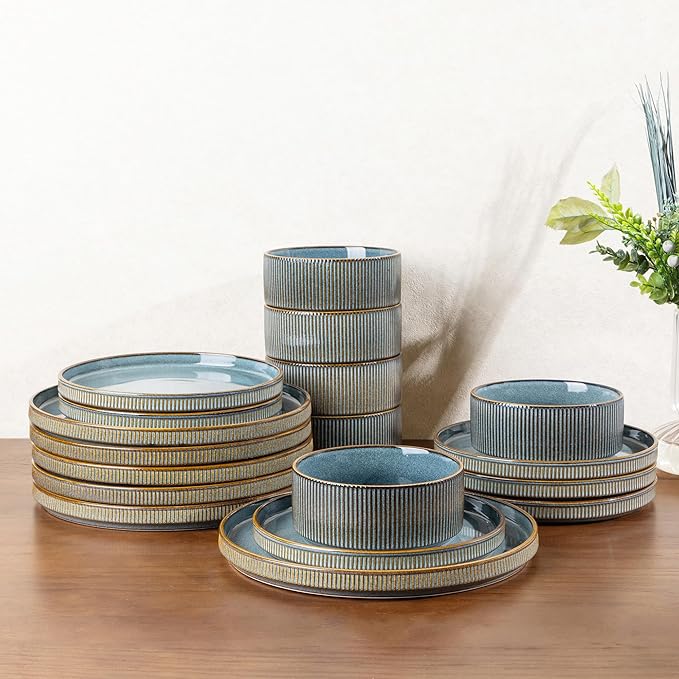 GBHOME Stoneware Dinnerware Sets for 4,Round Reactive Glaze Ceramic Plates and Bowls Set,Highly Scratch Resistant| Dishwasher & Microwave Safe Dishes Set,Service for 4(12pcs)
