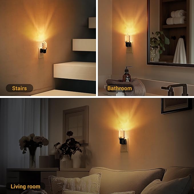 JandCase LED Night Light, Candle Night Lights Plug into Wall Amber, Auto On/Off Light Sensor Nightlight, 0-100LM Brightness Dimmbale Nightlight, for Bathroom Hallway Bedroom Kids Room