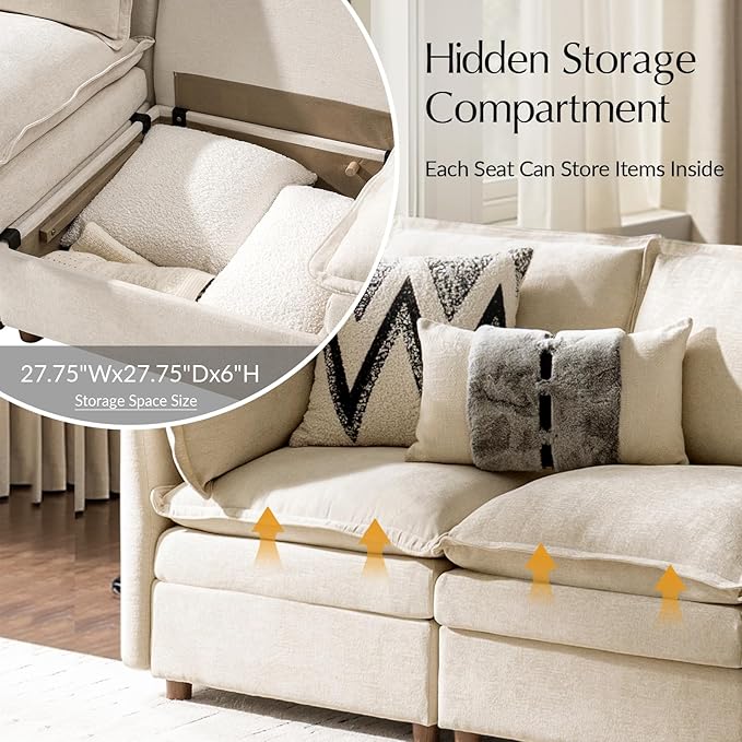 HULALA HOME 128'' Power Recliner Sofa with Dual-Layered Cushions, Oversized Modular Sectional Sofa U Shaped Couch with Storage Ottoman, 6 Seater Cloud Couch for Living Room, Beige