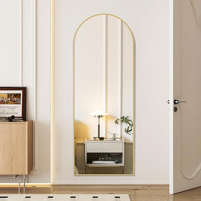 Arched Full Length Mirror, 64.1"×21.1" Large Mirror, Mirrors Full Length for Home Wall Decor, Floor Length Mirrors with Stand for Bedroom Room Décor, Gold