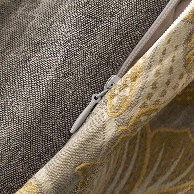 Jacquard Floral Duvet Cover Set Twin Premium Yarn-Dyed Cotton Yellow Gold Flower Duvet Cover Jacquard Reversible Floral Comforter Cover with Edge Design Vintage Garden Style Botanical Bedding Set Twin