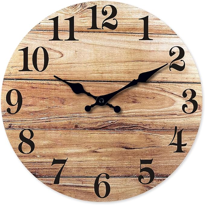 XNM Wood Wall Clocks Battery Operated 14 Inch Brown Rustic Wall Clock for Living Room Decor Silent Wall Clock Non Ticking (MDF No Solid Wood)